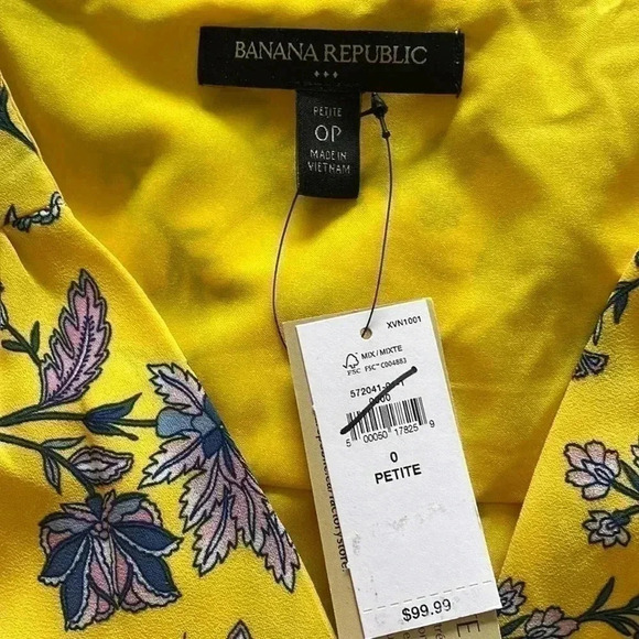 Banana Republic yellow floral wrap midi dress sz 0 Pet - Picture 3 of 6